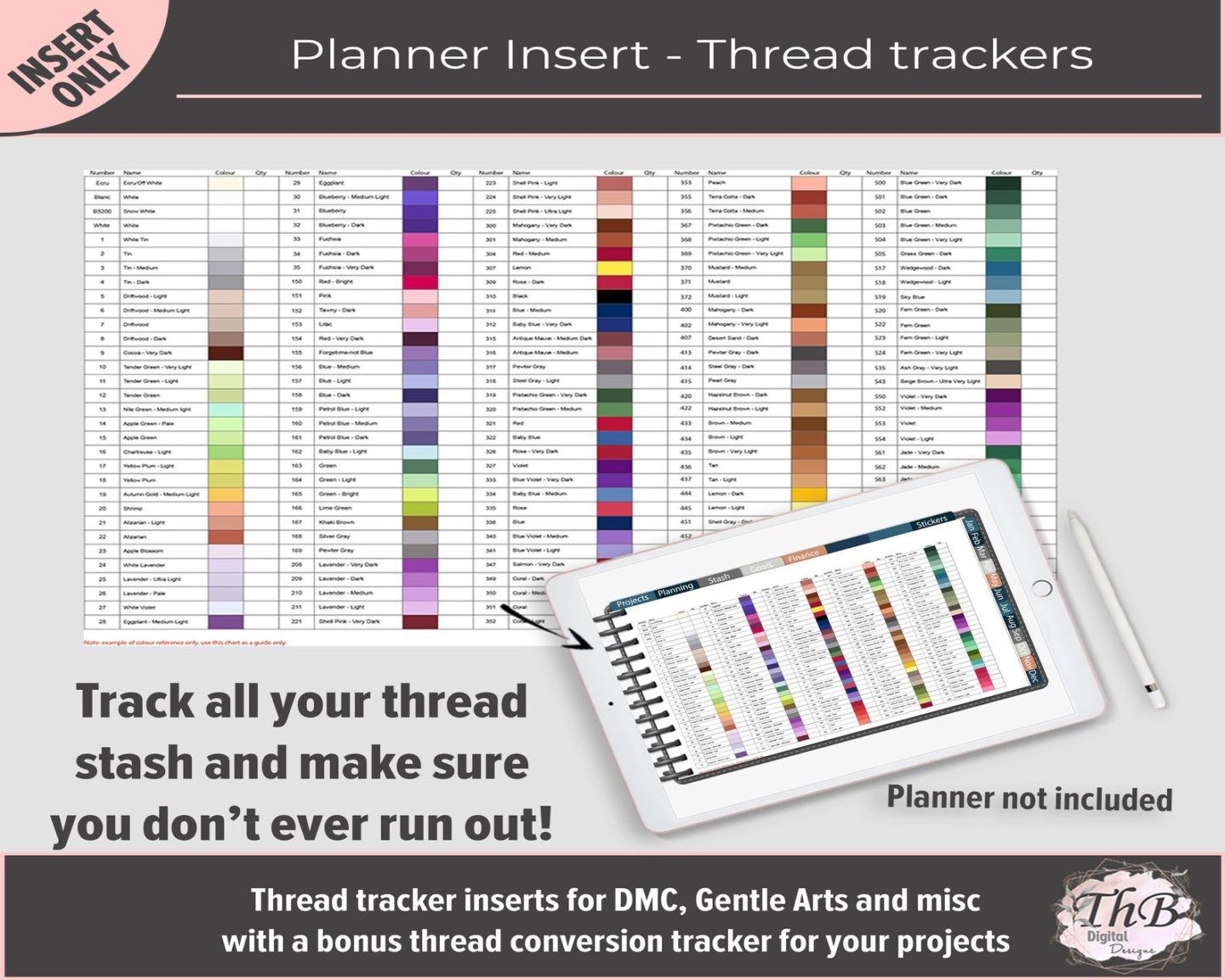 Thread Tracker Insert/Stitching & Flosstuber Planner Insert Teresa